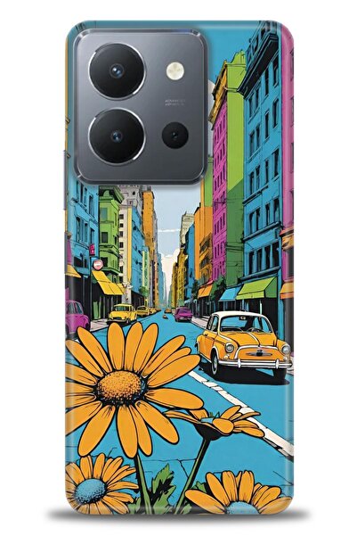 Rulet Aksesuar جراب سيليكون متوافق مع هاتف Vivo Y36 HD مطبوع + واقي شاشة سيرا...