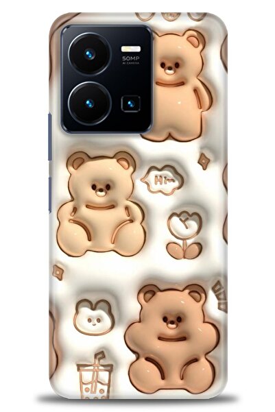 Rulet Aksesuar جراب سيليكون متوافق مع هاتف Vivo Y22S HD مطبوع + واقي شاشة سير...