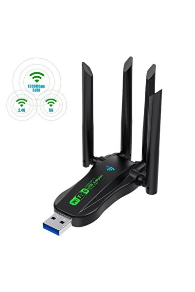 EvoSmart Adaptor Wireless P8, Dual-Band, 1300Mbps, WiFi Ethernet, USB 3.0, Rază lungă de acțiune, Negru