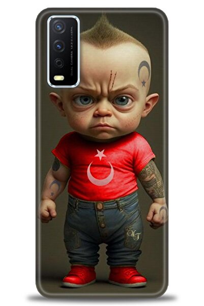 Rulet Aksesuar جراب سيليكون متوافق مع هاتف Vivo Y20 HD مطبوع + واقي شاشة سيرا...