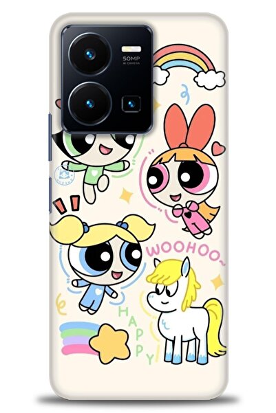 Rulet Aksesuar جراب سيليكون متوافق مع هاتف Vivo Y22S HD مطبوع + واقي شاشة سير...