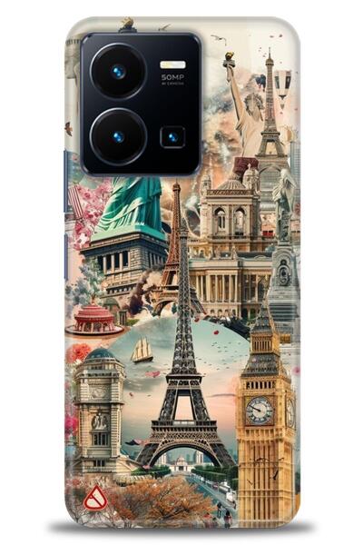 Rulet Aksesuar جراب سيليكون متوافق مع هاتف Vivo Y22S HD مطبوع + واقي شاشة سير...