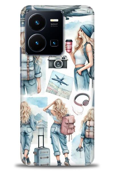 Rulet Aksesuar جراب سيليكون متوافق مع هاتف Vivo Y22S HD مطبوع + واقي شاشة سير...