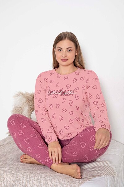 GUAVA+ Set de pijamale cu mânecă lungă pentru femei, cu decolteu, fără nasturi, cu buzunare termice de iarnă