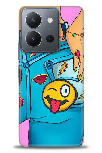 Rulet Aksesuar جراب سيليكون متوافق مع هاتف Vivo Y36 HD مطبوع + واقي شاشة سيرا...