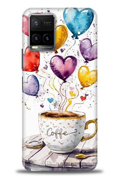 Rulet Aksesuar جراب سيليكون متوافق مع هاتف Vivo Y33S HD مطبوع + واقي شاشة سير...