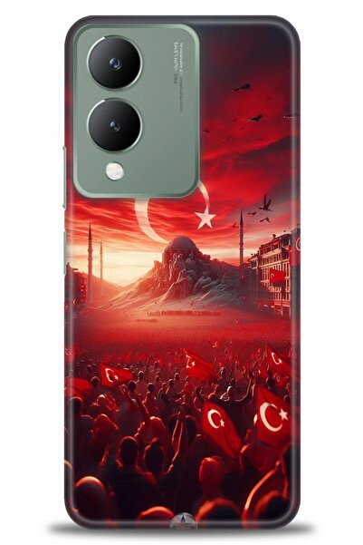 Rulet Aksesuar جراب سيليكون متوافق مع هاتف Vivo Y17S HD مطبوع + واقي شاشة سير...