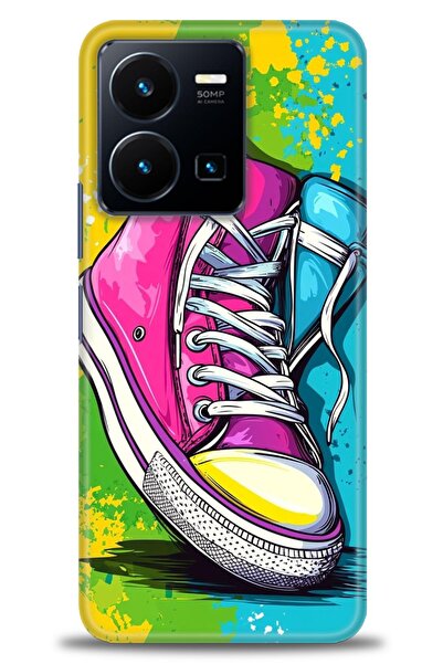 Rulet Aksesuar جراب سيليكون متوافق مع هاتف Vivo Y22S HD مطبوع + واقي شاشة سير...