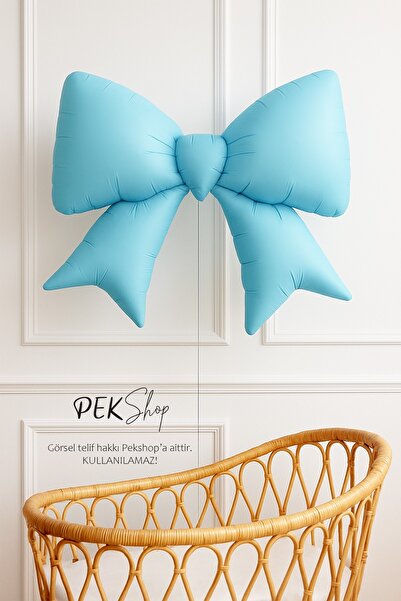 PEKSHOP Mavi Büyük Fiyonk Folyo Balon Fiyonk Şekilli Balon