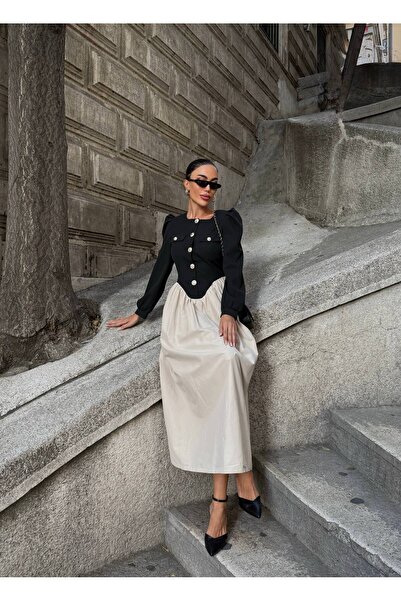 Lady Pixie Vintage χρυσό μακρύ φόρεμα με κουμπιά