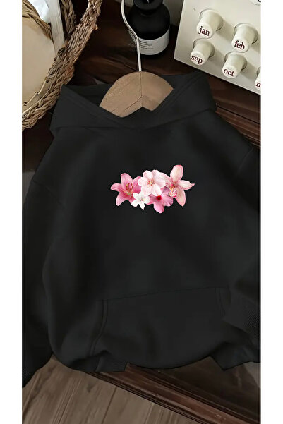 FUFLUNS سويت شيرت بقلنسوة كبير الحجم مطبوع عليه زهور للجنسين (للنساء والرجال)