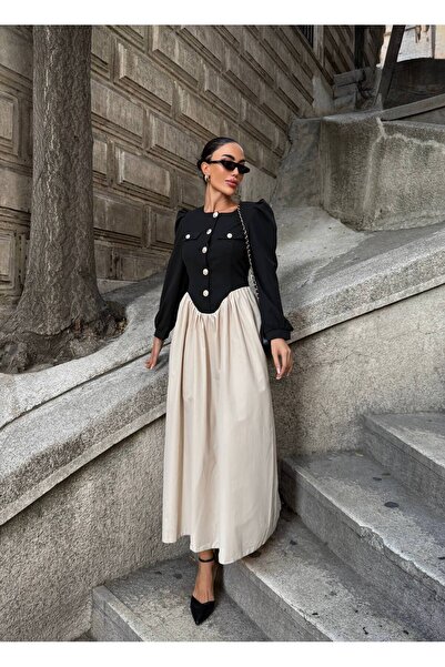 Lady Pixie Vintage χρυσό μακρύ φόρεμα με κουμπιά