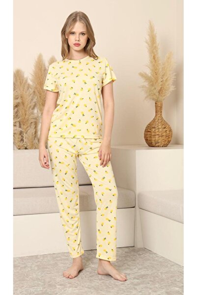 HUBEN limonlu bambu viskon pijama takımı