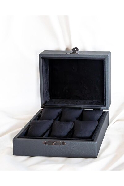 Shansora Design 6 Slots Grey Watch Box, Faux Leather Covered, Custom Made, Ha...