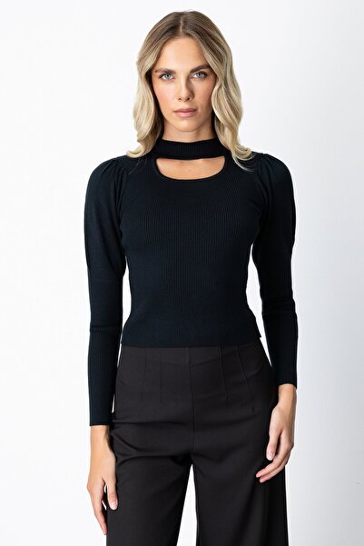 ON Pulover cu mâneci cu balon și detaliu pentru fereastră