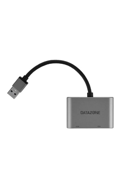 Datazone 2 in 1 USB-A to HDMI and VGA Adapter HUB, Grey