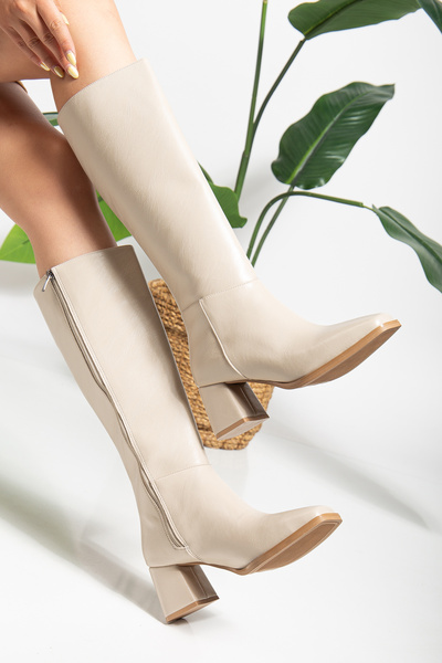 alolart Long Boots Square Toe Women's Heel Shoes A22