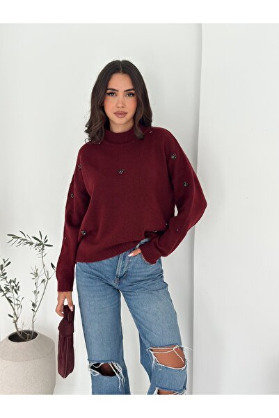 Brantu Pulover elegant pentru femei, tricotat, bordeaux