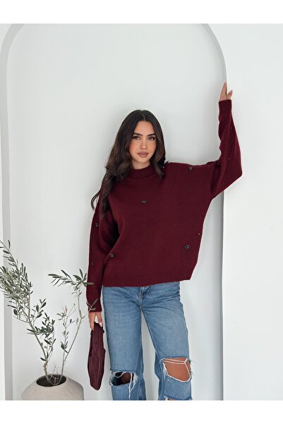 Brantu Pulover elegant pentru femei, tricotat, bordeaux