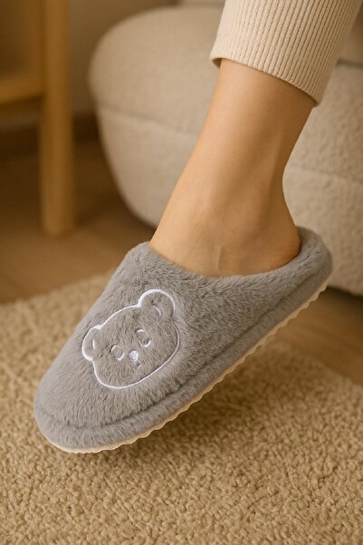 ALTUNTAŞ Winter Teddy Bear Embroidered Anatomical Indoor Slippers & Slippers ...