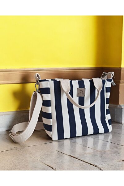 Al Ver Gülüm Women's Striped Waterproof Fabric Daily Use Tote Bag