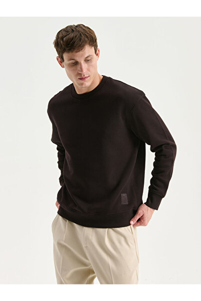 LC Waikiki Kahverengi Bisiklet Yaka Uzun Kollu Erkek Kalın Sweatshirt