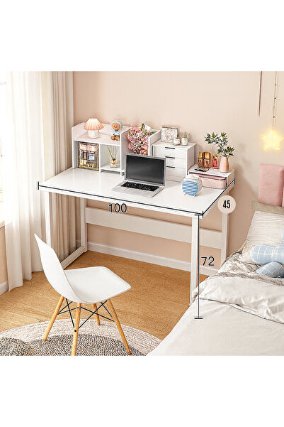 ROHS Birou de calculator HomeOFFICE cu raft, model scandinav, alb lucios, picioare metalice, dimensiune 100x45x72 cm
