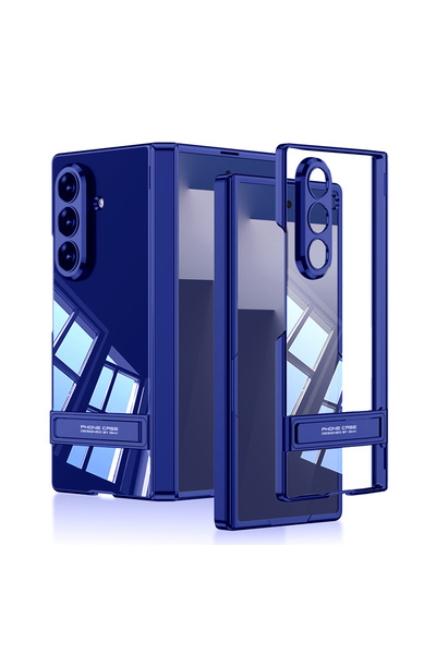 zore Galaxy Z Fold 7 Case with Camera Protection Transparent Design Zore Lego Stand Cover - Navy Blue