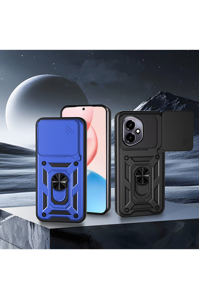 BUTAM BİLİŞİM Honor 400 Case Magnetic Stand Camera Protected Tough Sliding Vega Cover - Blue