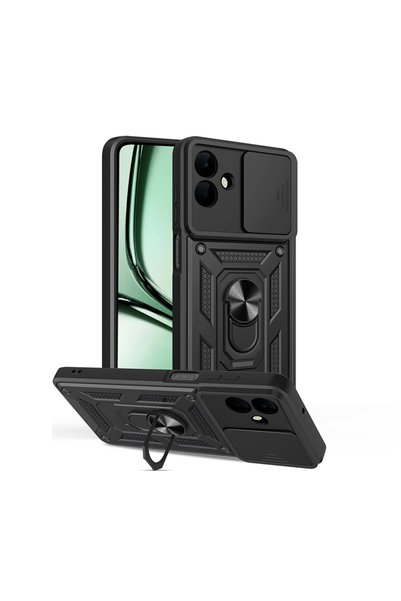 BUTAM BİLİŞİM Galaxy A07 Case Magnetic Stand Camera Protection Tough Sliding Vega Cover - Black