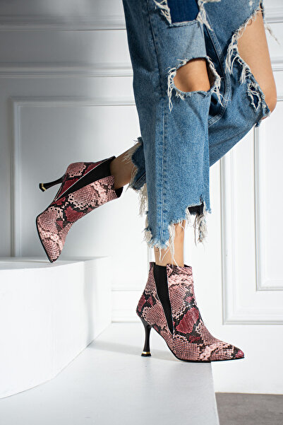 irmona ELİNA BORDO YILAN DERİSİ LASTİK DETAYLI 7 CM İNCE ÖKÇE BOT BOTTİE