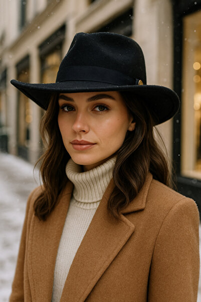 Luminos Butik قبعة كاوبوي باناما ذات حافة سوداء منحنية للنساء SPK1149