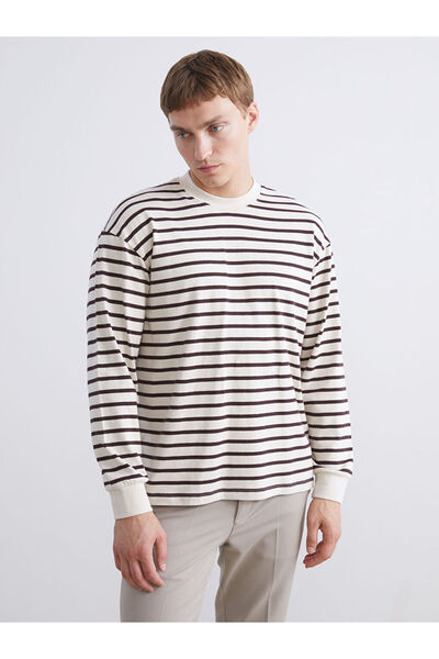 LC Waikiki Καφέ ριγέ μακρυμάνικο ανδρικό φούτερ