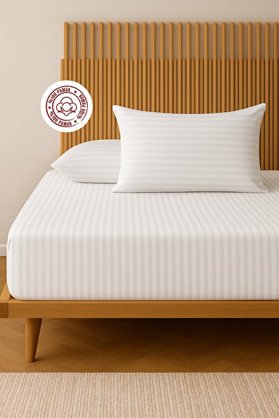 sutra 100% Cotton Double Cotton Satin Striped Elastic Sheet Set