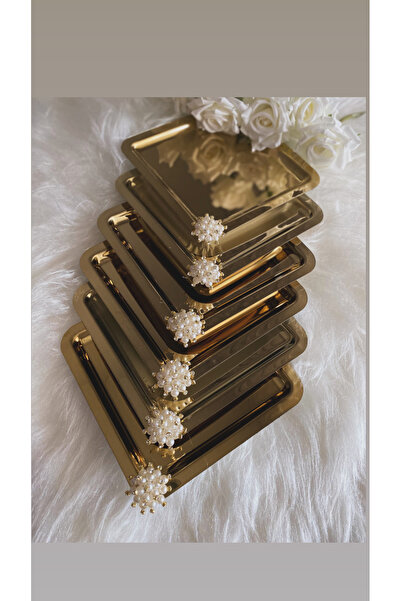 BÜŞRA Kahve yanı sunum tepsi 6 lı incili taşlı