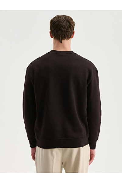 LC Waikiki Kahverengi Bisiklet Yaka Uzun Kollu Erkek Kalın Sweatshirt