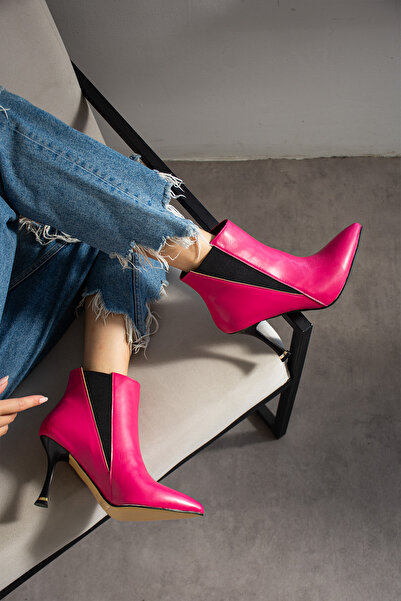 irmona حذاء إلينا من الجلد الفوشيا مع تفاصيل مطاطية وكعب رفيع 7 سم