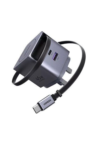 Ugreen شاحن حائط نيكسود برو مع كابل قابل للسحب، منفذ USB-C، ومنافذ USB، بقوة ...