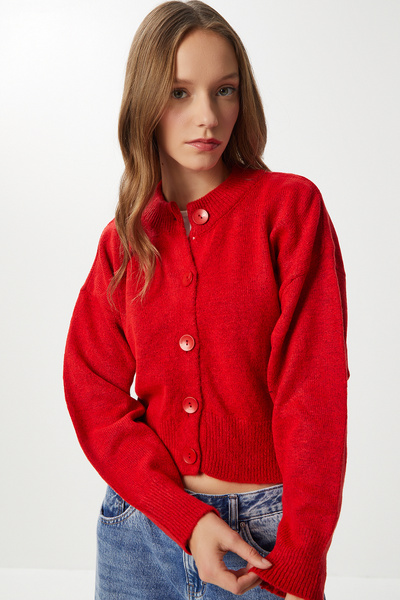 Lovelyİstanbul Buttoned Wool Effect Knitwear Cardigan Lbp0028 Red
