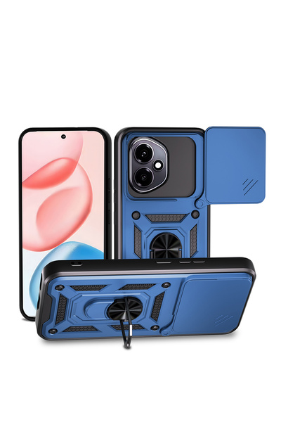 BUTAM BİLİŞİM Honor 400 Case Magnetic Stand Camera Protected Tough Sliding Vega Cover - Blue