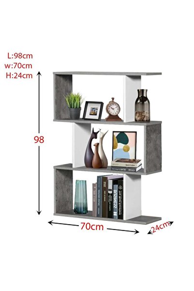 BAITY Malaysian Wooden Shelves, Open Design, 3-Tier, Gray and White