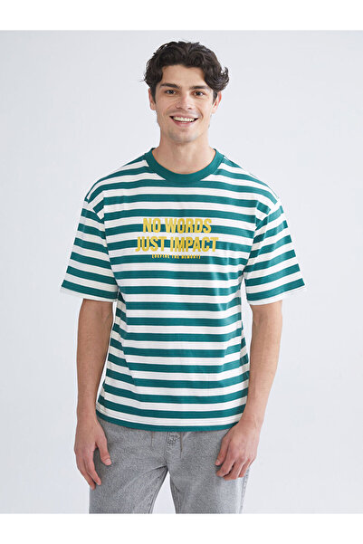 LC Waikiki Ανδρικό μπλουζάκι από χτενισμένο βαμβάκι με λαιμόκοψη πράσινο