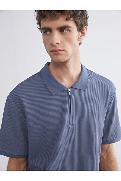 LC Waikiki Blue Polo Neck Combed Cotton Men's T-Shirt