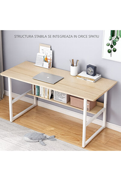 ROHS Birou de calculator HomeOFFICE cu raft, model scandinav, maro, picioare metalice, dimensiune 100x45x72 cm