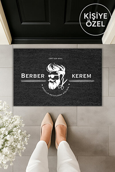 Dormot Modern Dijital Baskı Füme Berber, İş yeri Kapı Önü Paspas 70x45cm