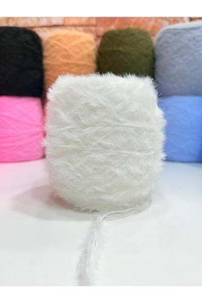 DmrTuhafiye Tavşan Tüyü ip El Örgü İpi 200gr - Beyaz