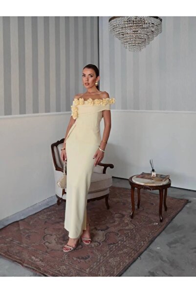 zoezoe Rina Tasarım Çiçek Detay Uzun Elbise