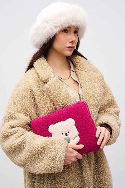 mussen حقيبة كمبيوتر لوحي تيدي بير 10 بوصة و11 بوصة متوافقة باللون الفوشيا