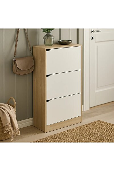 Vi Markets Stylish three-drawer shoe cabinet with a simple wooden design that fits in a variety of spaces.