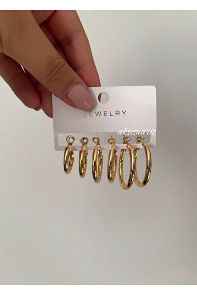 aksesuaris 6'lı Kaplama Halka Küpe Set 3 Farklı Boy